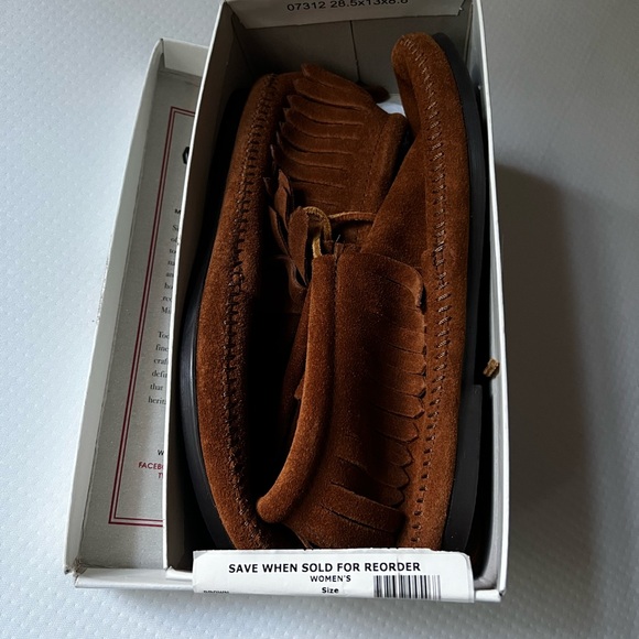 Minnetonka Brown Suede Fringe Moccasins - Picture 2 of 7